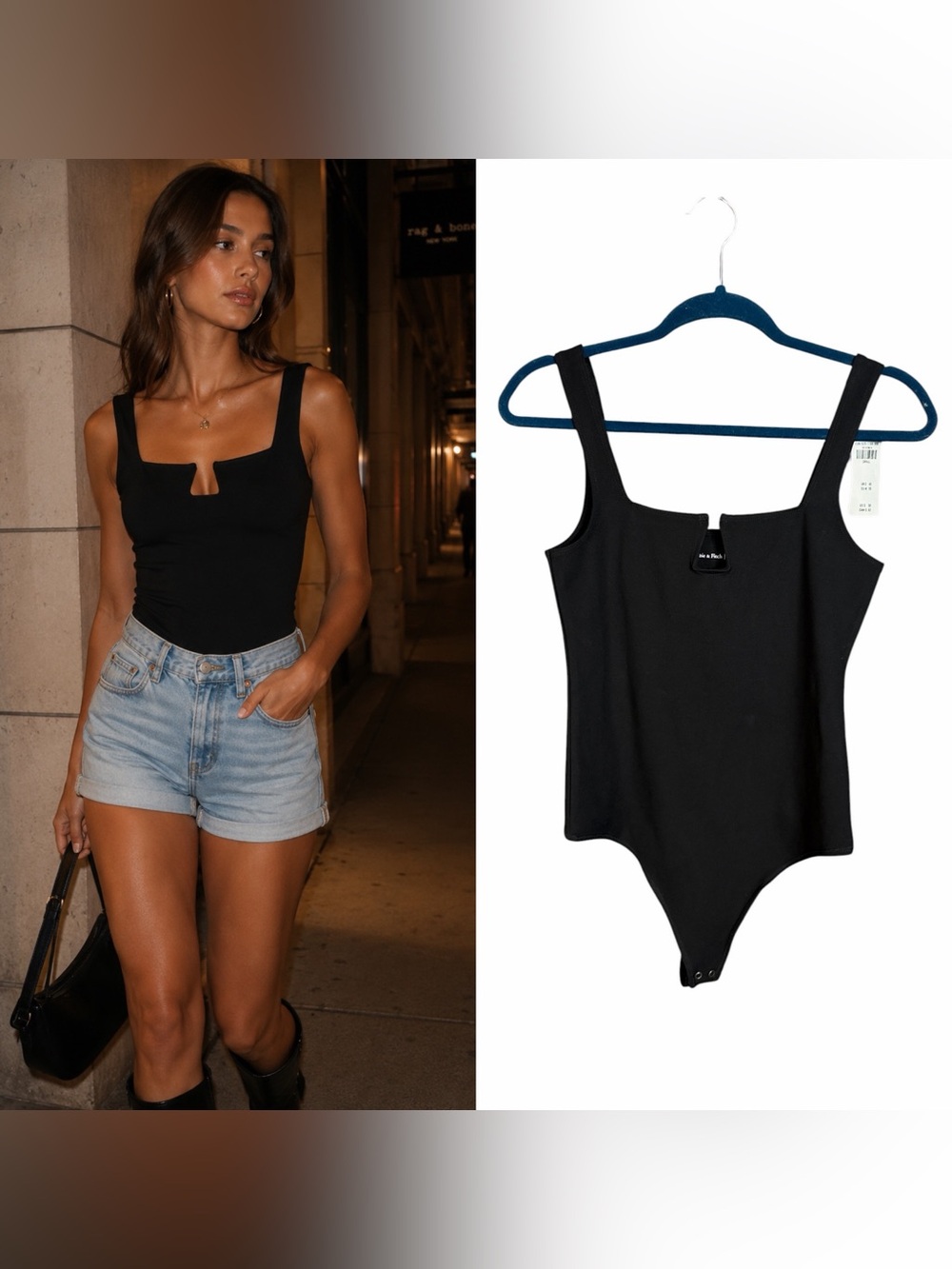 NWT Abercrombie & Fitch Black Notch Neck Bodysuit Minimalist Stretch Knit Small